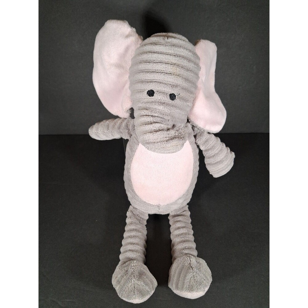 Chick Pea Gray Pink Ribbed Corduroy Elephant Plush Stuffed Animal Toy 12"